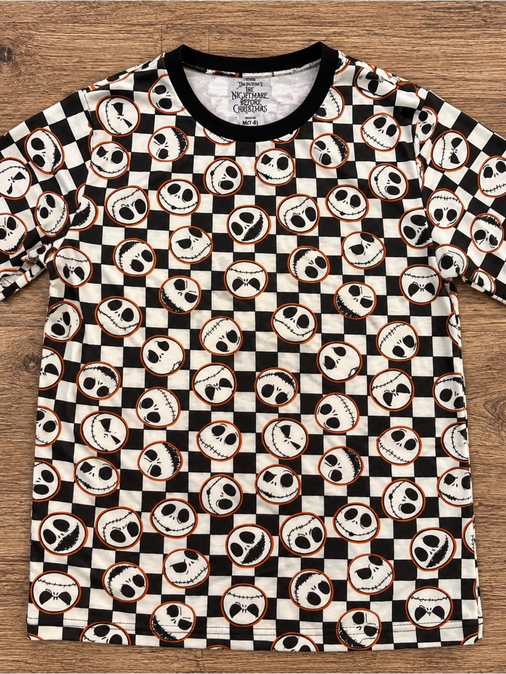 Disney Black & White Jack Skellington Checkered Tee with Orange Accents